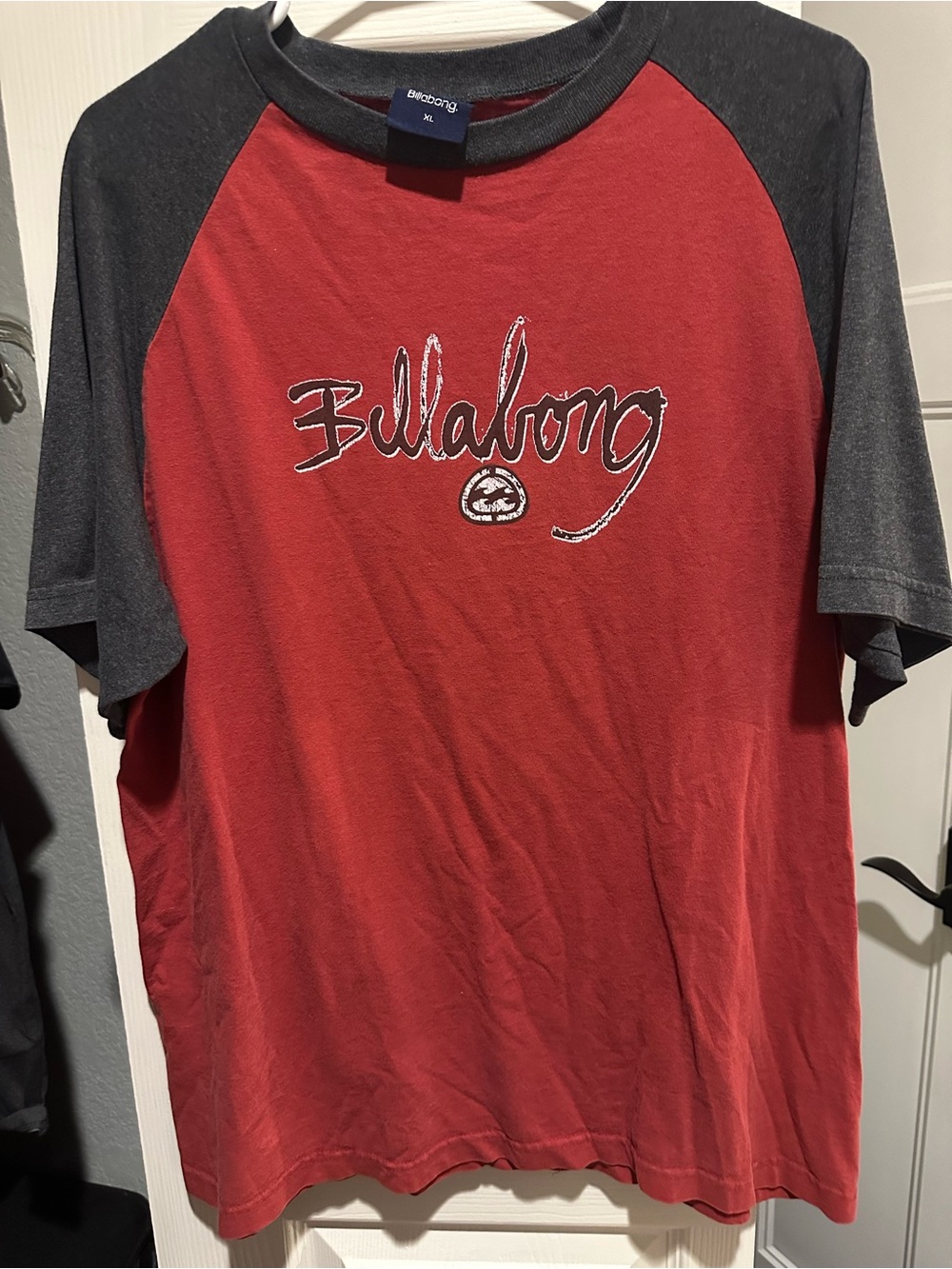 Billabong Red with Charcoal Raglan Logo Tee
